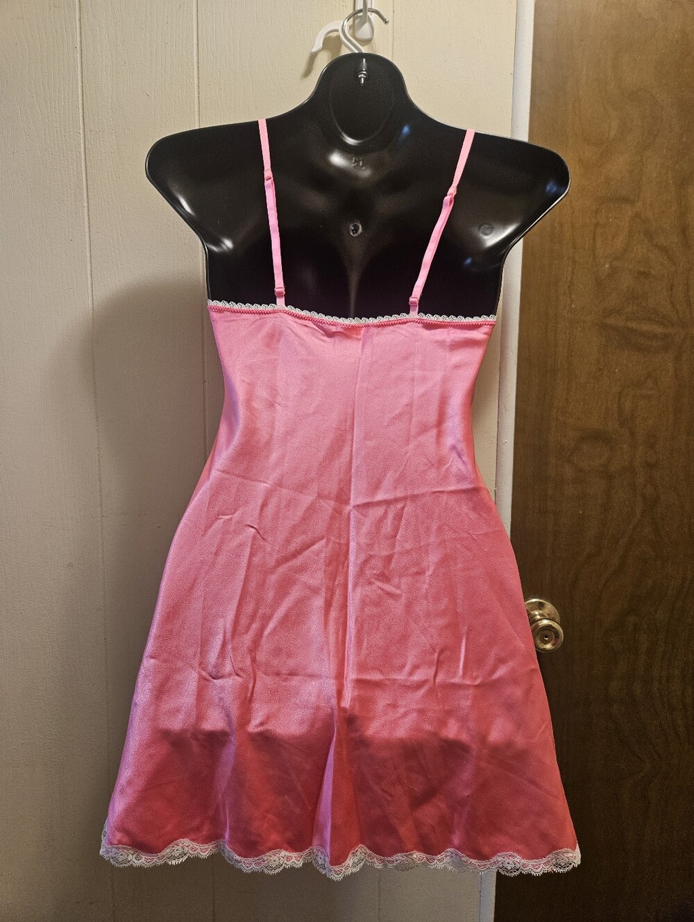 NWOT Victoria's Secret Pink Satin Chemise with White Lace Accents - Picture 2 of 3